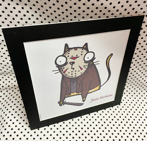 ‘Jason Furrhees’ Horror Cheese Cat Art Print Square