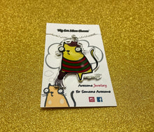 Load image into Gallery viewer, ‘Kitty Krueger’ Eco Acrylic Horror Cheese Cat Pendant Necklace on Silver Plated Chain