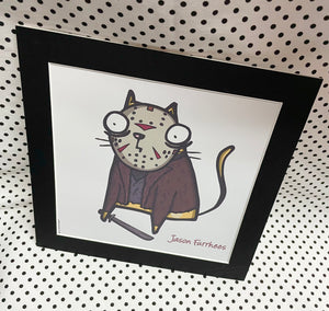 ‘Jason Furrhees’ Horror Cheese Cat Art Print Square