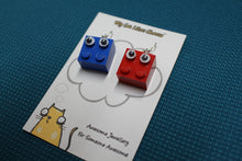 Load image into Gallery viewer, LEGO Brick ’Googly Eyes' Character Earrings - Elmo and Cookie Monster