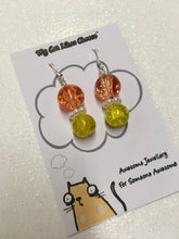 Load image into Gallery viewer, Round Orange, Clear and Yellow Crackled Glass Bead Dangle Necklace and Earring set