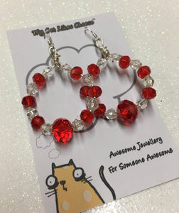 Red Crystal Glass and Clear Bicone Crystal Glass Drop Wreath Earrings