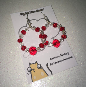 Red Crystal Glass and Clear Bicone Crystal Glass Drop Wreath Earrings