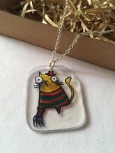 Load image into Gallery viewer, Handmade ‘Kitty Krueger’ Horror Cheese Cat Necklace on Silver Plated Chain
