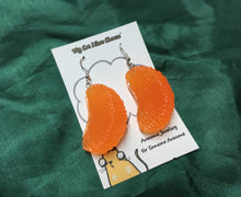 Load image into Gallery viewer, Orange Satsuma Segment Earrings on silver plated hooks
