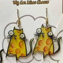 Load image into Gallery viewer, Cheese Cat Earrings on silver plated hooks
