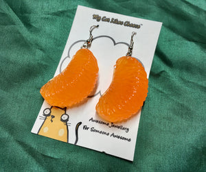 Orange Satsuma Segment Earrings on silver plated hooks