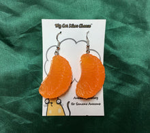 Load image into Gallery viewer, Orange Satsuma Segment Earrings on silver plated hooks
