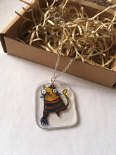 Load image into Gallery viewer, Handmade ‘Kitty Krueger’ Horror Cheese Cat Necklace on Silver Plated Chain
