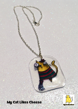 Load image into Gallery viewer, Handmade ‘Kitty Krueger’ Horror Cheese Cat Necklace on Silver Plated Chain