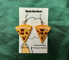 Load image into Gallery viewer, Pizza Slice Earrings on silver plated hooks
