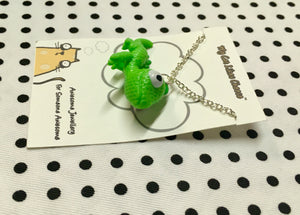 Chameleon toy repurposed necklace