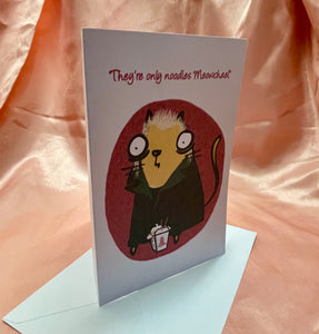 ‘Only noodles Meowchael’ David Horror Cheese Cat Greeting Card