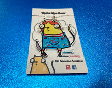 Load image into Gallery viewer, ‘Chuckitty’ Eco Acrylic Horror Cheese Cat Pendant Necklace on Silver Plated Chain
