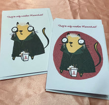 Load image into Gallery viewer, ‘Only noodles Meowchael’ David white background Horror Cheese Cat Greeting Card
