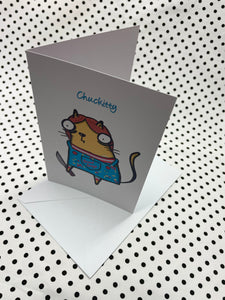 ‘Chuckitty’ Horror Cheese Cat Greeting Card