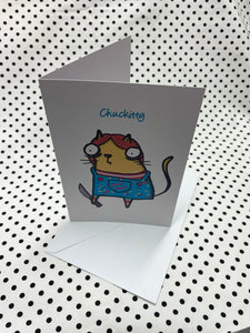 ‘Chuckitty’ Horror Cheese Cat Greeting Card