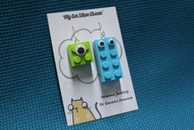 Load image into Gallery viewer, LEGO Brick ’Googly Eyes&#39; Monster Character Earrings - Mike and Sully
