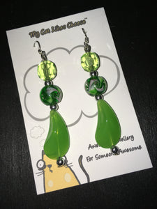 Green Crystal Glass and Green Bead Dangle Earrings