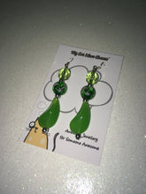 Load image into Gallery viewer, Green Crystal Glass and Green Bead Dangle Earrings

