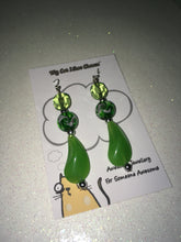 Load image into Gallery viewer, Green Crystal Glass and Green Bead Dangle Earrings
