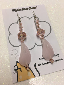 Pink Crystal Glass and Bicone Dangle Earrings with Pink Glass Droplet