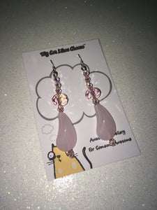 Pink Crystal Glass and Bicone Dangle Earrings with Pink Glass Droplet