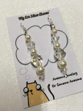 Load image into Gallery viewer, Clear Bicone Crystal Glass and Faux Pearl Dangle Earrings
