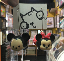 Load image into Gallery viewer, Mini and Mickey Mouse Repurposed Toys Earrings on silver plated hooks
