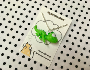 Chameleon toy repurposed necklace