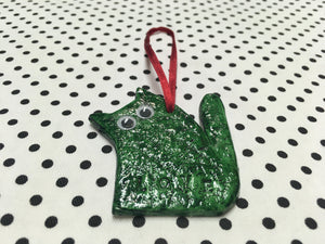 Love Cats Clay Hanging Ornament Green