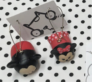 Mini and Mickey Mouse Repurposed Toys Earrings on silver plated hooks