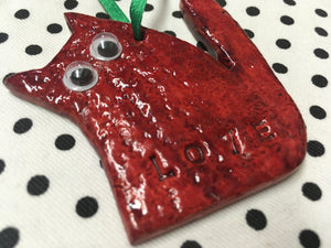 Love Cats Clay Hanging Ornament Red