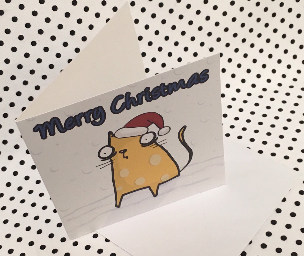 Cheese Cat Christmas Greeting Card
