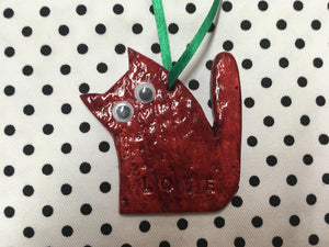Love Cats Clay Hanging Ornament Red