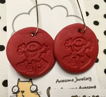 Load image into Gallery viewer, Clay Mr Men Character Vintage Stamp Earrings - Mr Noisy

